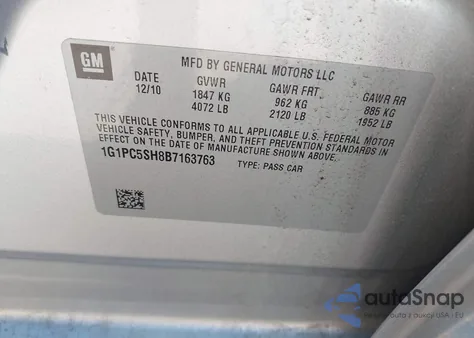 2011 Chevrolet Cruze Ls from USA, damaged, VIN 1G1PC5SH8B7163763